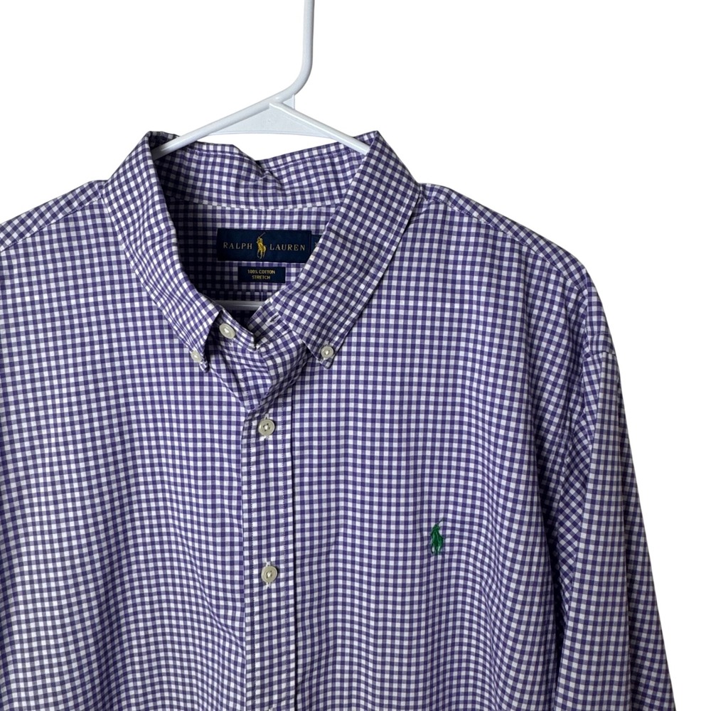 Ralph Lauren‎ Button Down Shirt Mens XXL Purple Gingham Check Cotton Stretch XXL